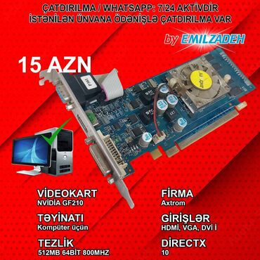 Videokartlar: Videokart NVidia GeForce 210, < 4 GB, İşlənmiş