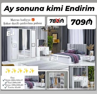 taxt modelleri: Yataq otağı üçün nəzərdə tutulmuş bu dəstə geniş dolab, rahat taxt