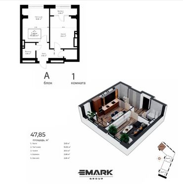 жк малина купить квартиру: 1 комната, 48 м², Элитка, 5 этаж, ПСО (под самоотделку)