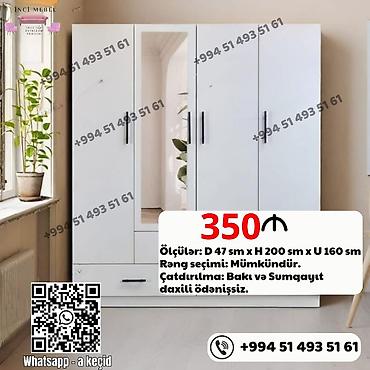 asilqan lalafo: Yeni, 4 qapılı, Güzgülü, Ağ, Açılan, Düz dolab — 1