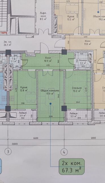 помещение в тц: 2 комнаты, 67 м², 9 этаж, ПСО (под самоотделку)