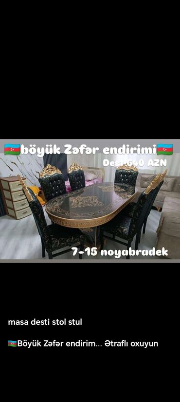 Masa və oturacaq dəstləri: Qonaq otağı üçün, Yeni, Açılmayan, Dördbucaq masa, 6 stul -da lalafo.az — 2 Masa və oturacaq dəstləri: Qonaq otağı üçün, Yeni, Açılmayan, Dördbucaq masa, 6 stul — 2