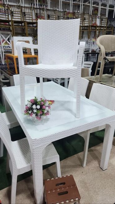 стол и стулья для дачи: Новый, Прямоугольный стол, 6 стульев, Нераскладной, Со стульями, Плетеный, Турция