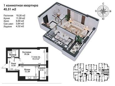 квартиры под самоотделку в бишкеке: 1 комната, 45 м², 2 этаж, ПСО (под самоотделку)