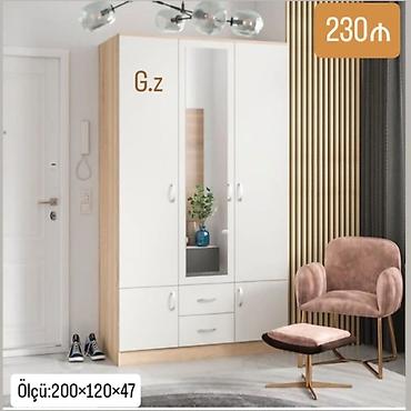 Mebel dəsti – 3 qapılı şkaf - Dizayn: ağ ön panellər, açıq ağac