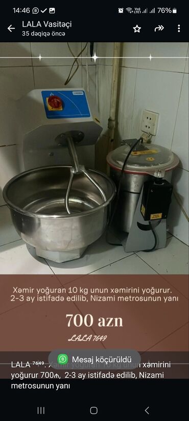 Xəmir yoğuran aparatlar: LALA ⁷⁶⁴⁹. Xəmir yoğuran 10 kg unun xəmirini yoğurur 700₼, 2-3 ay