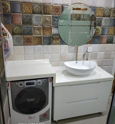 Hamam üçün aksessuarlar: Müasir hamam mebeli dəstləri - Divara montaj olunan konsol tipli — 17