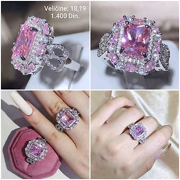 necklace: Elegantni posrebreni prsten sa velikim ružičastim centralnim kamenom — 2