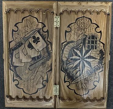 Нарды: Нарды ШАХМАТЫ на заказ ручной работы из дерева, украшенные резьбой — 9