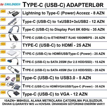 Masaüstü kompüterlər və iş stansiyaları: Type-c/usb-c adapterlər ünvandan götürənə endi̇ri̇m var!!! 📍ünvan