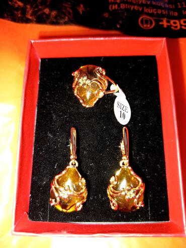 Bijuteriya dəstləri: Qızılı rəng tonlarında sırğa və üzük - Tərkib: qızılı örtüklü metal — 6