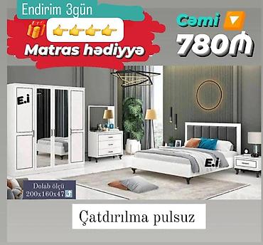 komod satilir: Yataq otağı dəsti – müasir dizayn, ağ rəngdə Tərkibi: - Çarpayı — 1