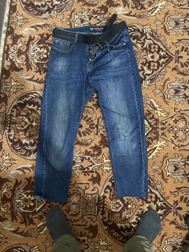 женские джинсы на резинке: Джинсы и брюки, цвет - Голубой, Б/у