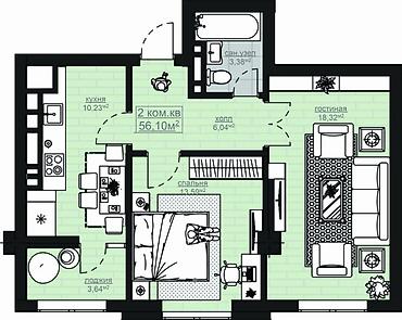 750: 2 комнаты, 56 м², Асанбай мкр Элитка, 5 этаж, Дизайнерский ремонт — 3