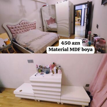 Matraslar: Yataq dəsti 450₼ Türkiyə istehsalıdı. MDF boya .Cüzi defkti var deyə