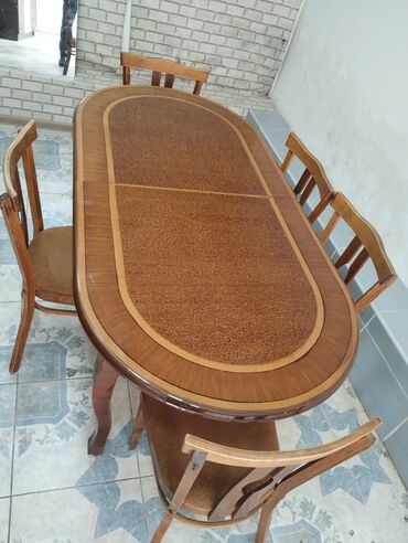 Masa və oturacaq dəstləri: Qonaq otağı üçün, İşlənmiş, Açılan, Oval masa, 5 stul