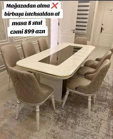 yeni stol: Qonaq otağı üçün, Yeni, Açılmayan, Dördbucaq masa, 8 stul — 1