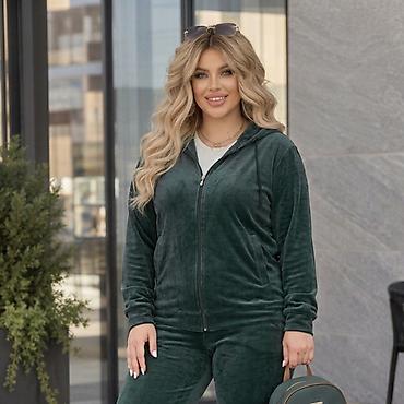 велюровая двойка: Спортивный костюм, На молнии, 6XL — 2