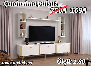 TV stendi və divar rafları dəsti - Rəng: ağ, qızılı detallarla - at lalafo.az TV stendi və divar rafları dəsti - Rəng: ağ, qızılı detallarla -
