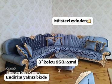 nabor acarlar: Künc divan dəsti – klassik-lüks üslub - Rəng: açıq-mavi/boz tonlarda — 1