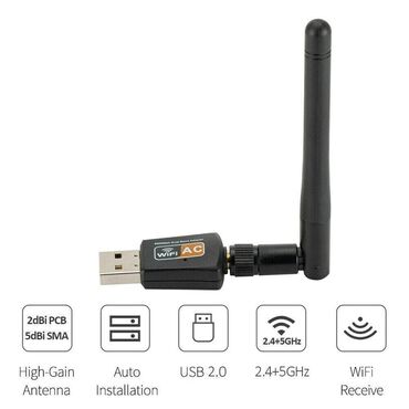 Другие аксессуары для компьютеров и ноутбуков: USB Wi-Fi адаптер AC600 2.4/5GHz 600Mbit антенна сетевая вайфай для пк