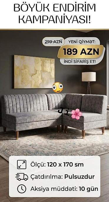 mətbəx kunc divanı: - Məhsul: Künc divan - Ölçü: 120 x 170 sm - Material: Yumşaq parça — 1