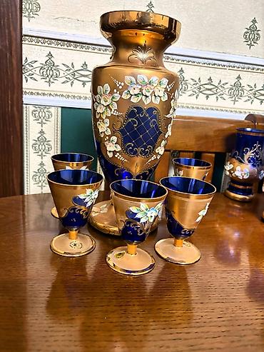 kuvşin: Bohemia Crystal ORIGINAL – Çexoslovakiya istehsalı, NADİR VINTAGE DƏST — 2