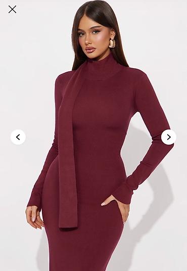 Платья: Вечернее платье-макси вязаное, бордо. Fashion nova - Силуэт — 2