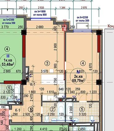 рассрочка квартиры без первого взноса: 2 комнаты, 69 м², Асанбай мкр Элитка, 2 этаж, ПСО (под самоотделку) — 2