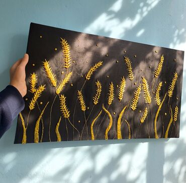 Şəkillər, tablolar: Əl işim dekorativ tablo – “Qızılı sünbüllər” - Texnika: akril boya və — 8