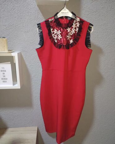 prugasta haljina: S (EU 36), color - Red, Oversize, With the straps