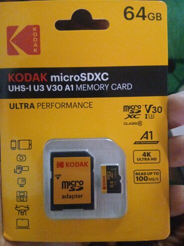 adapdır: KODAK markalı 64 GB yaddaşlı microSDXC hafizə kartı, UHS-I U3 V30 A1
