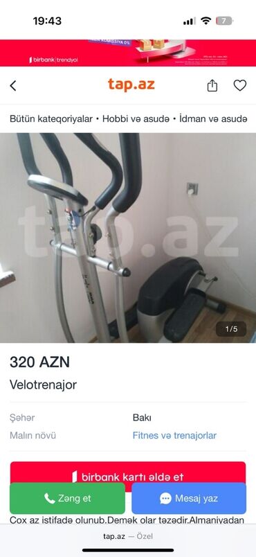 Boks aparatları: Velotrenajor – Bakı Qiymət: 320 AZN Xüsusiyyətlər: - Elliptik tipli