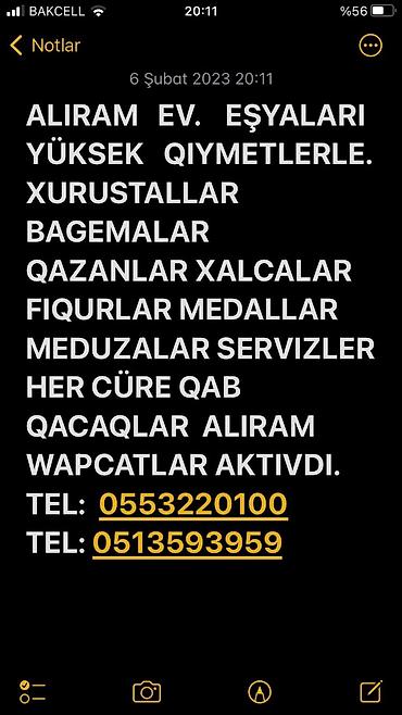 ev eşyalari: Ev esyalari aliram yuksek qiymete — 1