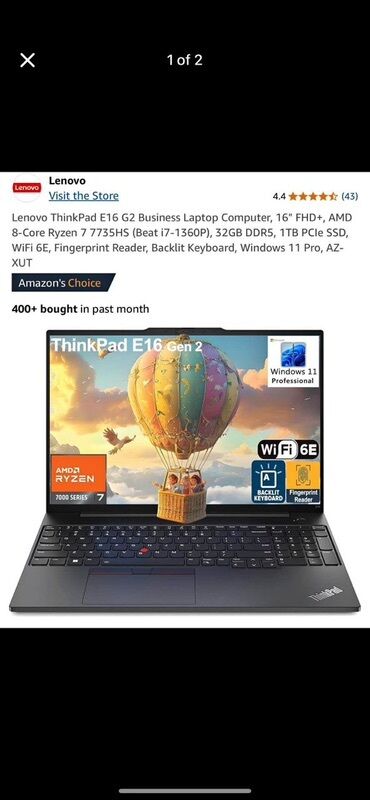 ryzen 5 1600 бишкек: Ноутбук, Lenovo, 32 ГБ ОЭТ, AMD Ryzen 7, 16 ", Жумуш, окуу үчүн, эс тутум SSD