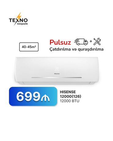 Kondisionerlər: Kondisioner Hisense, 40-45 kv. m, Split sistem, Kredit yoxdur, Pulsuz quraşdırılma