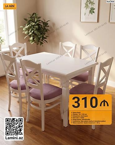 Masa dəsti – kod: 3436 - Komplekt: 1 masa + 6 stul - Ölçü (masa): 70 — 1