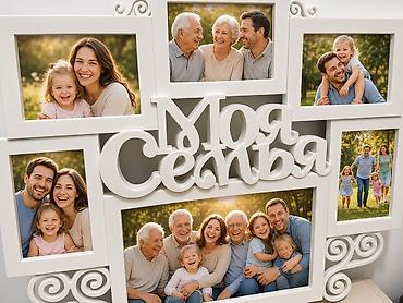 Фоторамка-коллаж настенная «Моя семья» - Цвет: белый - Материал
