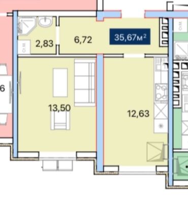 продаю квартиру в г кант жилдома: Строится, 1 комната, 35 м²