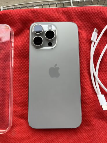 муздаткыч мини: IPhone 15 Pro Max, Колдонулган, 256 ГБ, Natural Titanium, Коргоочу айнек, Каптама, Кабель, 93 %