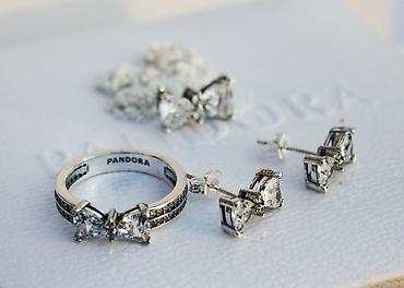 Бижутерия: Нежный набор с белыми камушками💎 в виде бантиков 🎀 от Pandora🥰 — 6