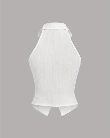 xez jiletler: Ağ rəngli qadın jilet-top - Dizayn: Halter tipli yaxa, dərin V kəsim — 1