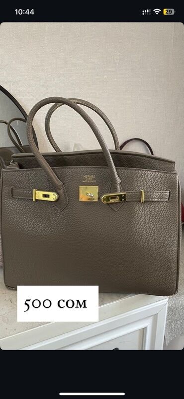 запонки для рубашки: Сумка-тоут в стиле Birkin, цвет тауп (серо-коричневый). Материал —