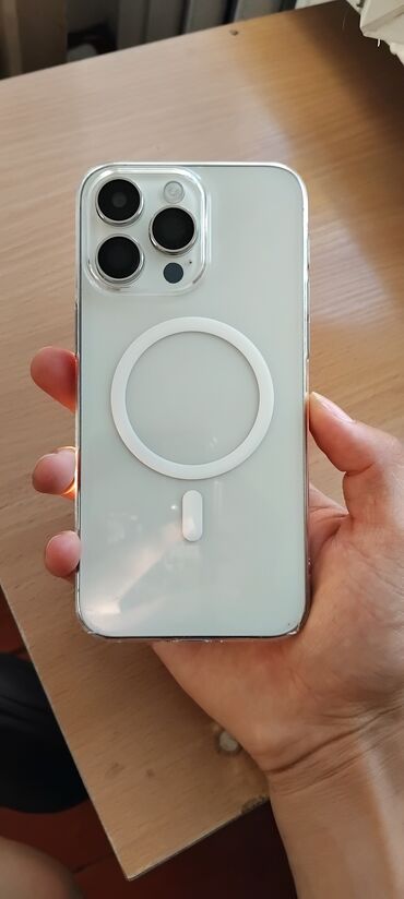 мак: IPhone 15 Pro Max, Б/у, 512 ГБ, Белый, Защитное стекло, Чехол, 100 %