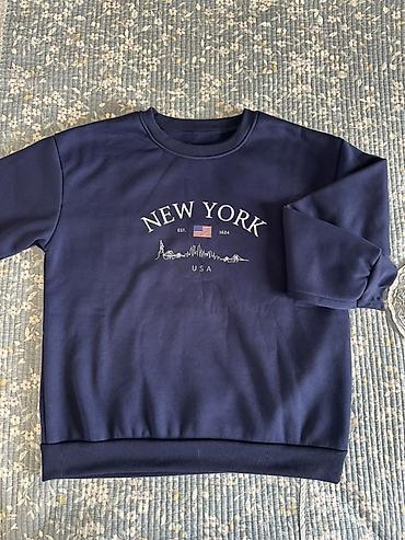 сша вещи: Свитшот New York USA, темно-синий - Принт: надпись NEW YORK, флаг — 1