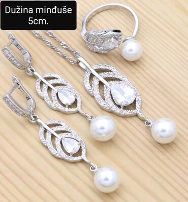h: Handmade, Set: Minđuše, Ogrlica, Privezak, Materijal: Biser, Cirkon