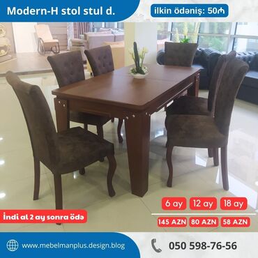 Masa və oturacaq dəstləri: Qonaq otağı üçün, Yeni, Açılan, Dördbucaq masa, 6 stul — 10