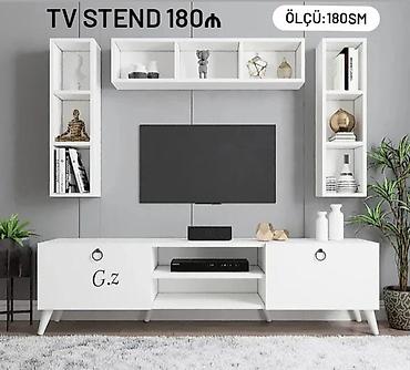 Мебель: TV stend dəsti – 180 sm - Müasir minimal dizayn, ağ rəng - Komplekt — 1