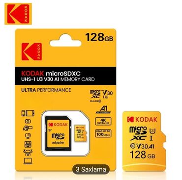 data kart limitsiz internet: KODAK microSDXC UHS‑I U3 V30 A1 yaddaş kartı - Tutum: 128 GB - Sürət