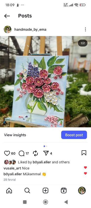 Şəkillər, tablolar: Əl işi 3D çiçək rəsm tabloları - Texnika: Akril boya və həcmi verən — 2